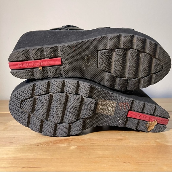 Prada Sport Black Patent Leather Wedge Platform Ankle Strap Sandals Size 39 - Picture 10 of 15